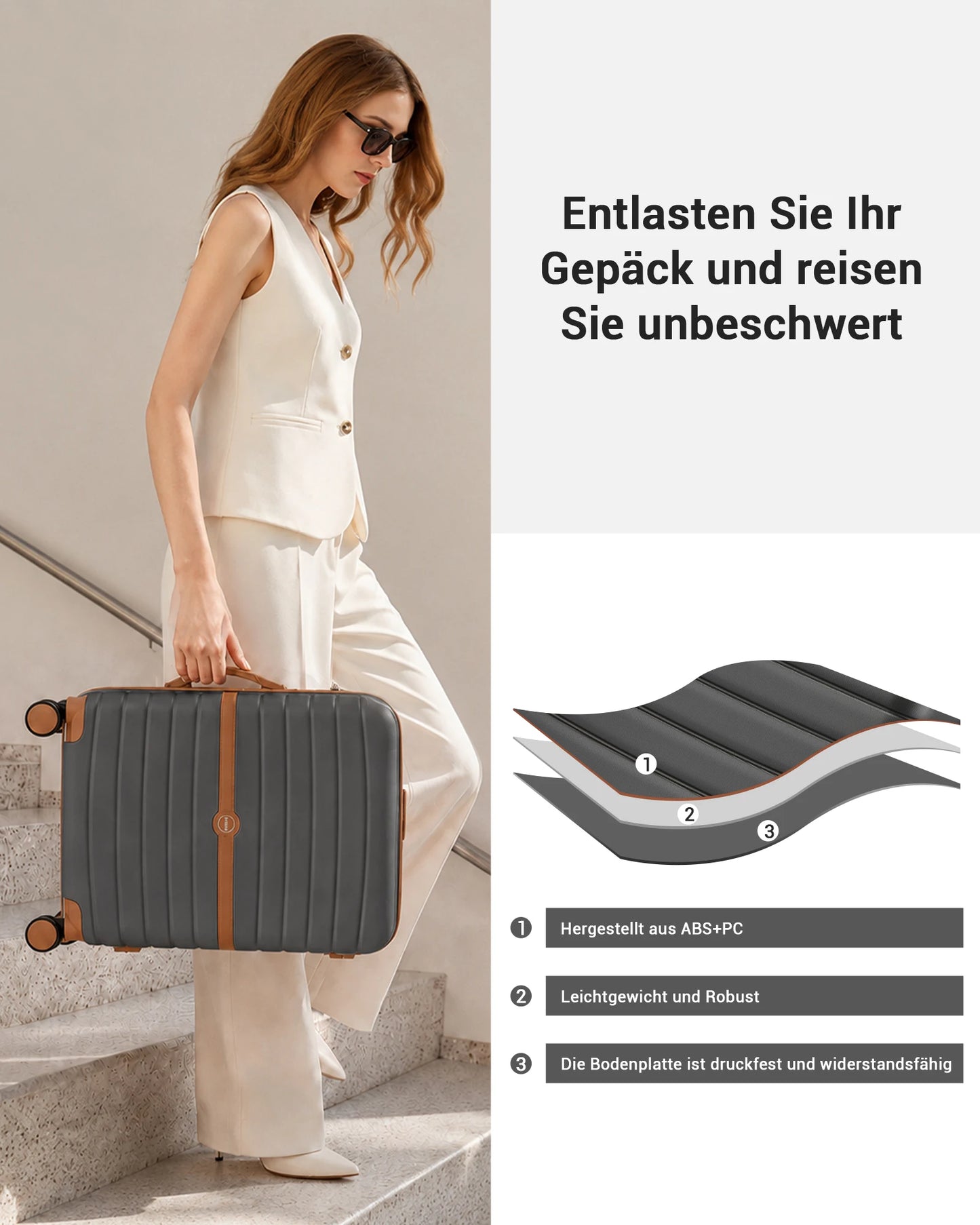 KONO Hard Shell Case (55/66/76 cm) PC suitcase Set with 360 ° Roll & Combination Lock