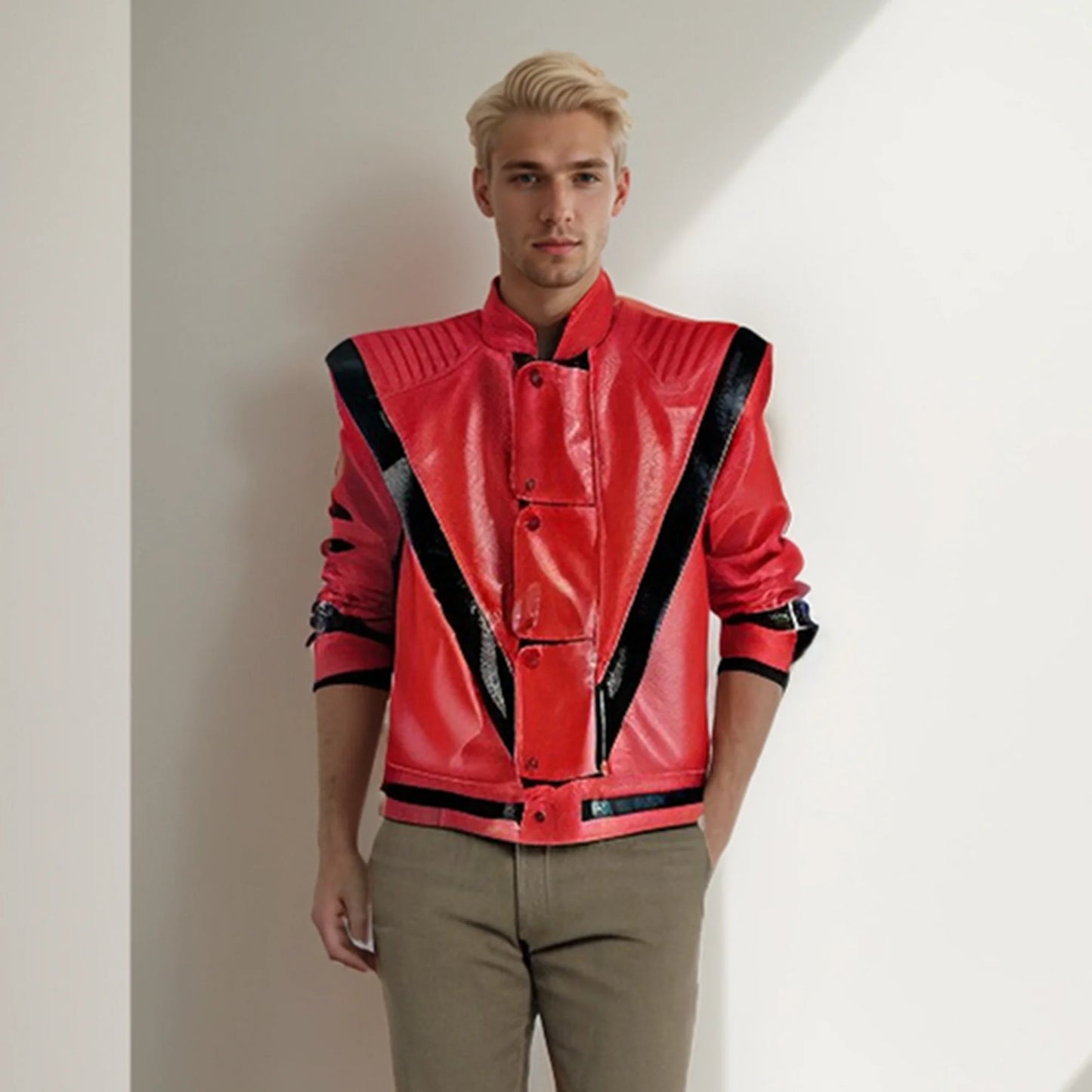 Cosplay Punk Rock Roll Pop Stars Clothing Jean MJ Michael Style Jacket in Red PU Leather