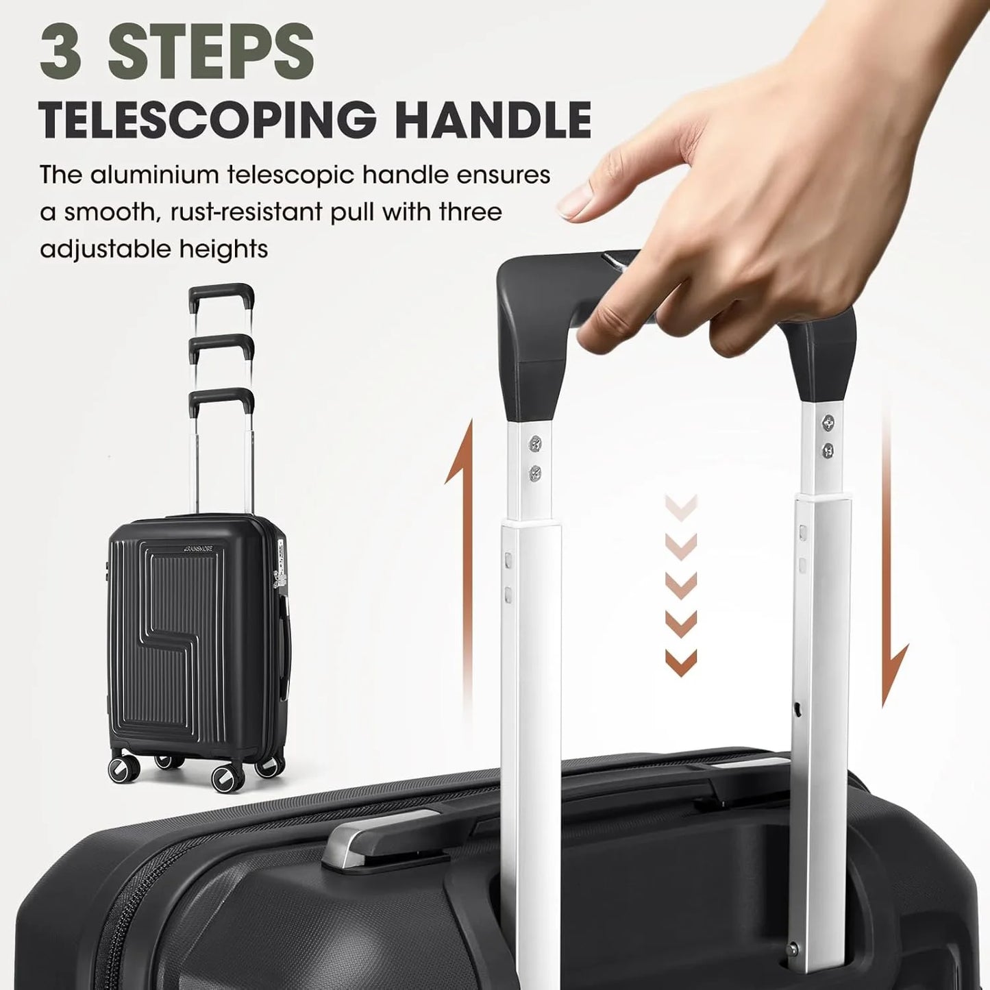 SUPER SOLU Hardshell Trolley Hand Luggage Suitcase PP Polypropylene, Expandable Hardshell Suitcase, Light Gray, 4 Double Wheels, Lightweight & Durable, TSA Combination Lock – Shipped from Germany