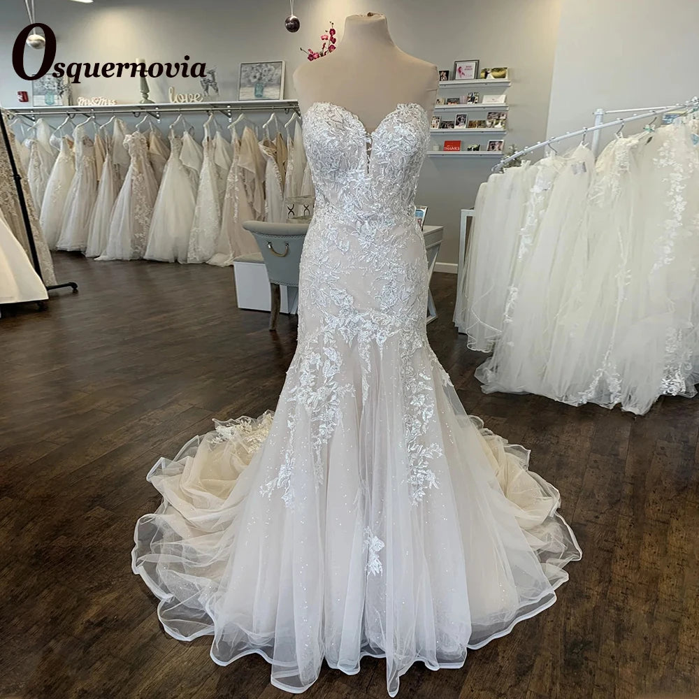 Osquernovia Fashion Mermaid Wedding Dress 2024 Sequins Appliques Sweetheart Backless Glitter Tulle Real Picture Robe De Mariée
