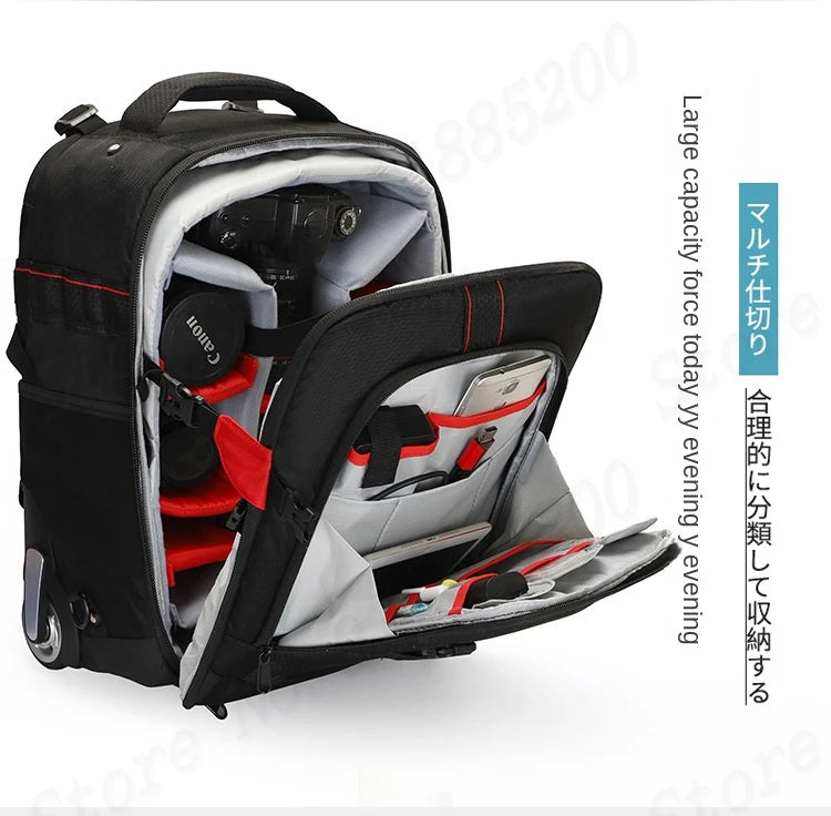 Multifunctional Rolling Camera Bag Double-shoulder Camera Bag Rolling Carry-on Suitcase Waterproof Video Camera Luggage