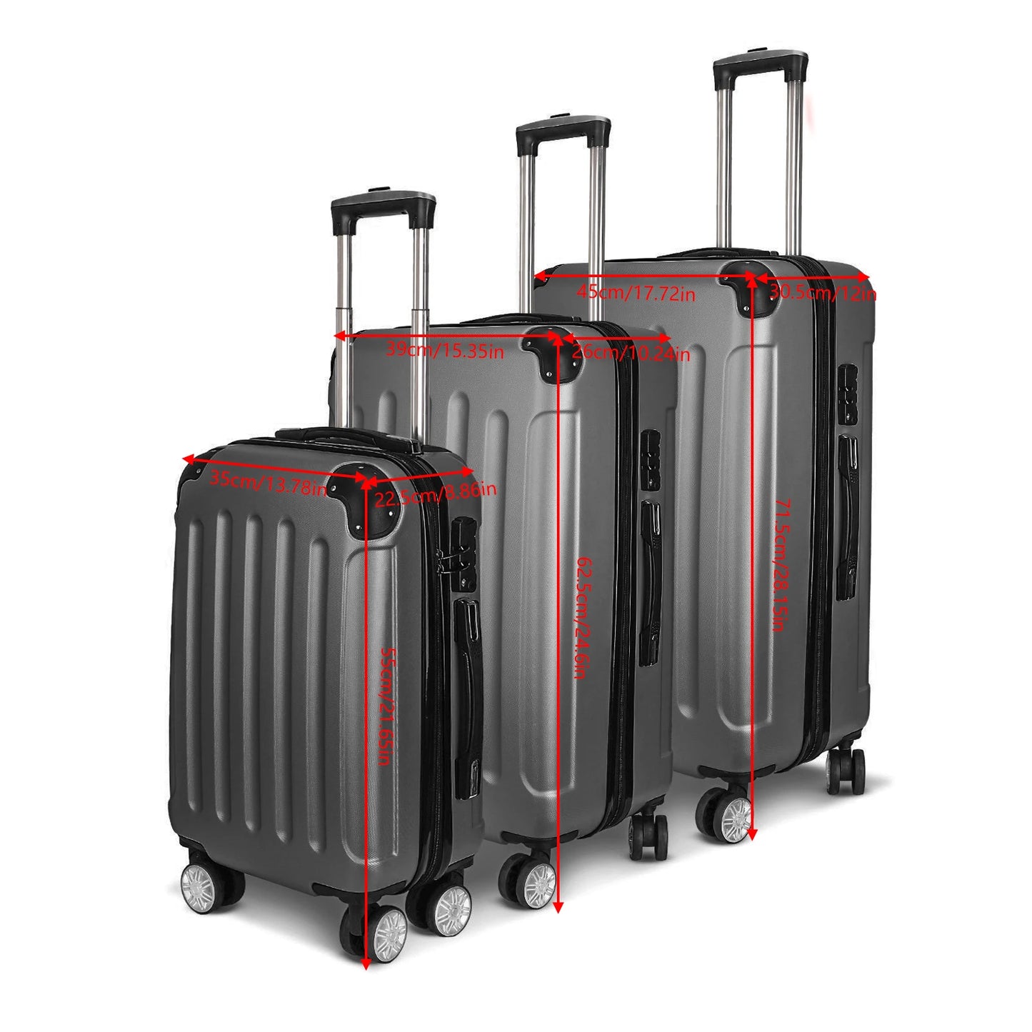 Urban Luxe 3-Piece ABS Material Outdoor Luggage suitcase Trolley Set Dark Grey