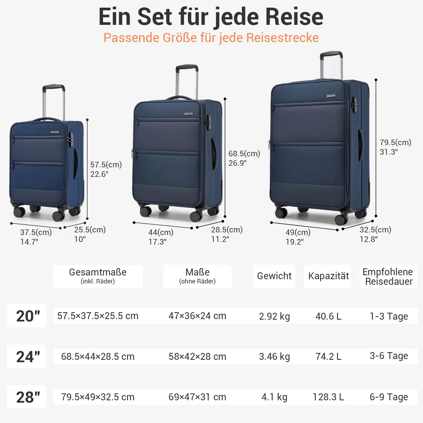 British Traveller Expandable Case, Ultra Light fabric, fabric suitcase with Volume Extension, TSA Lock (S/M/L)