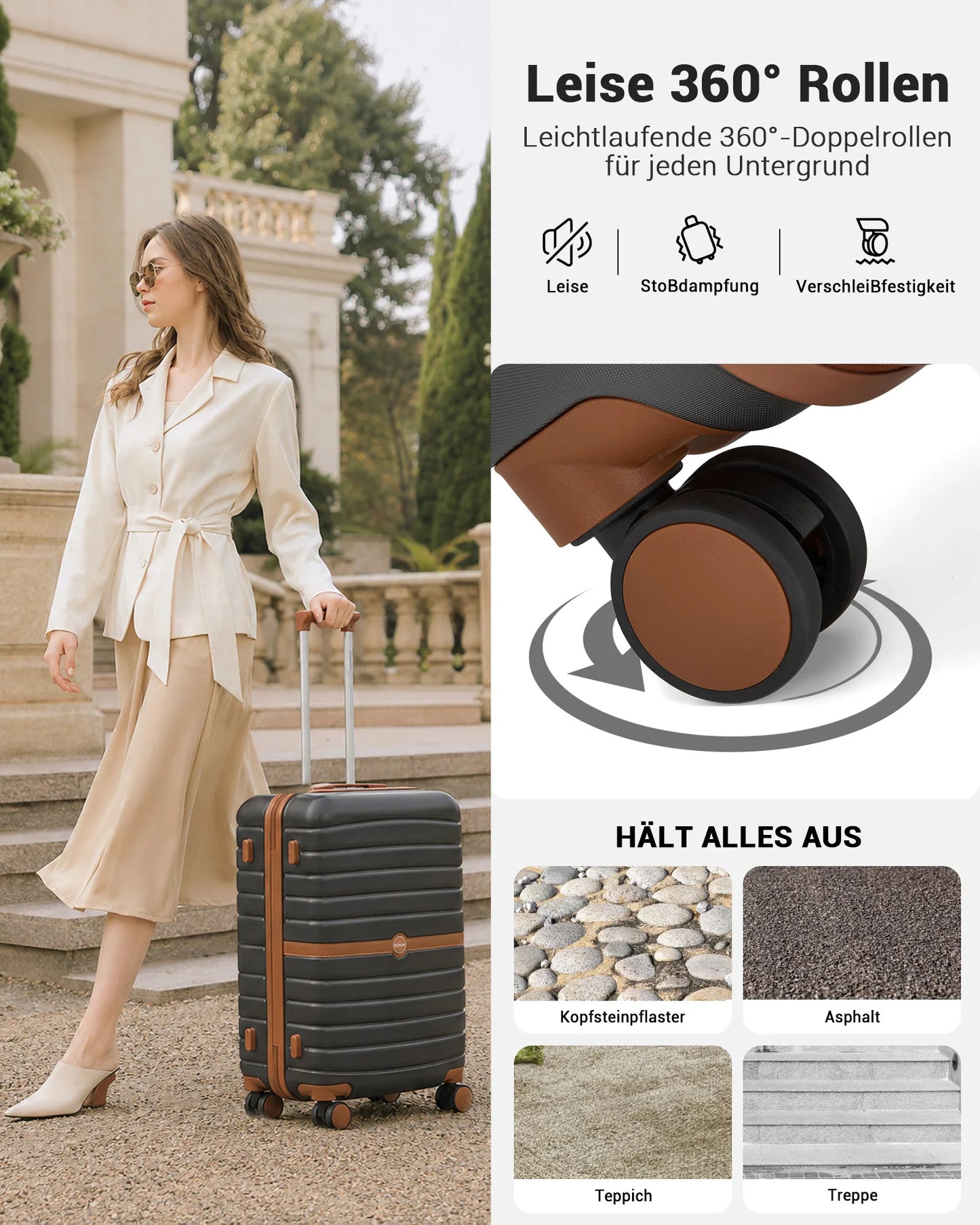 KONO Hard Shell Case (55/66/76 cm) PC suitcase Set with 360 ° Roll & Combination Lock
