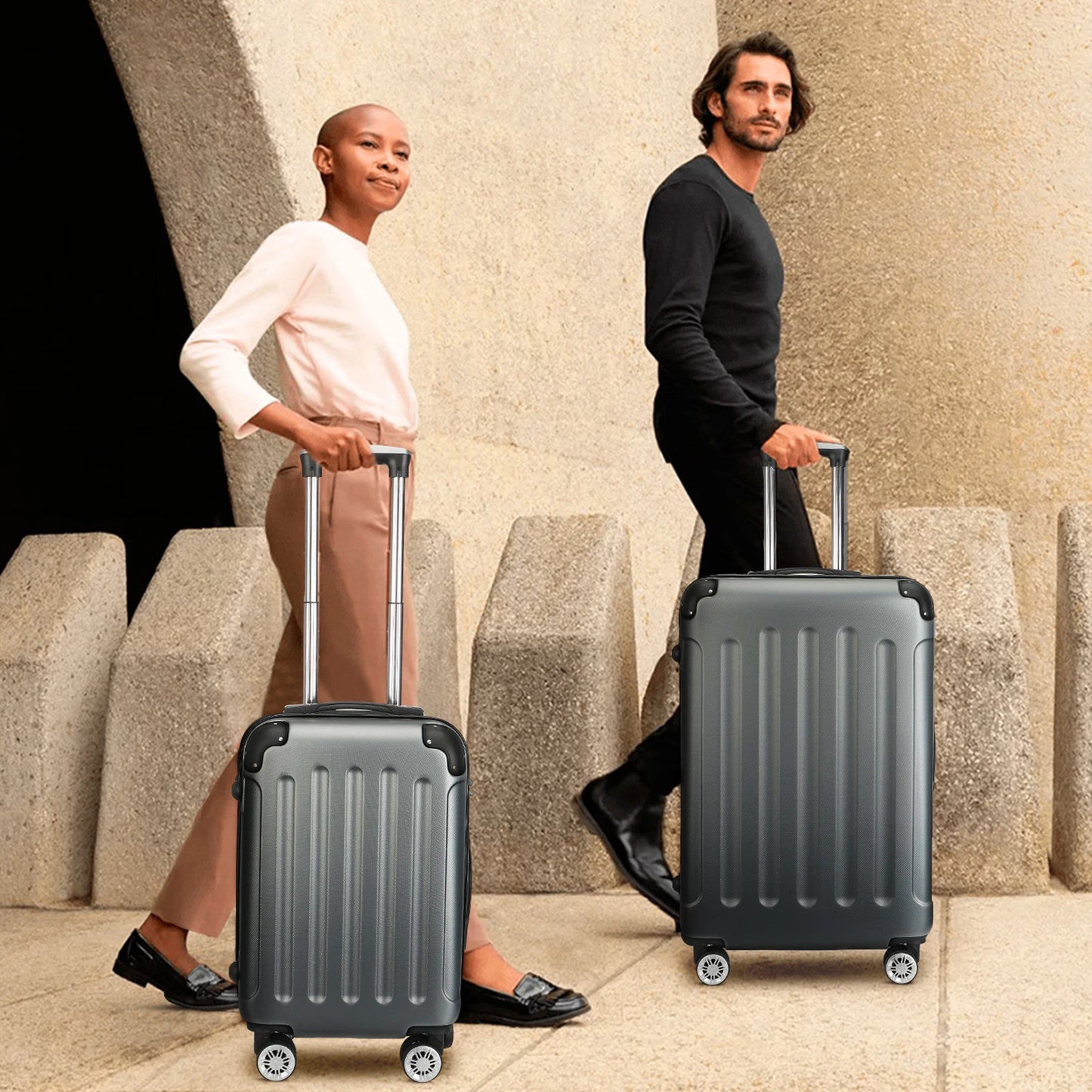 Urban Luxe 3-Piece ABS Material Outdoor Luggage suitcase Trolley Set Dark Grey