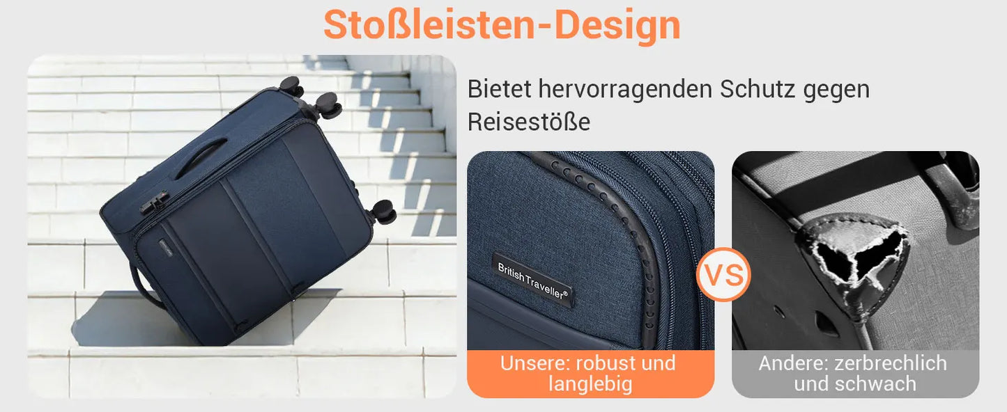 British Traveller Expandable Case, Ultra Light fabric, fabric suitcase with Volume Extension, TSA Lock (S/M/L)