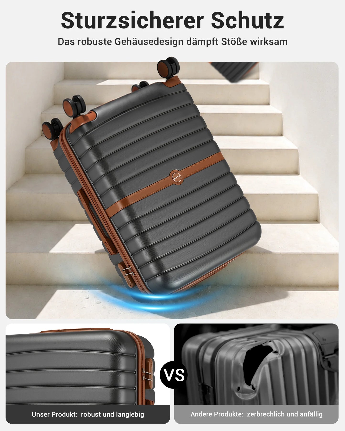 KONO Hard Shell Case (55/66/76 cm) PC suitcase Set with 360 ° Roll & Combination Lock