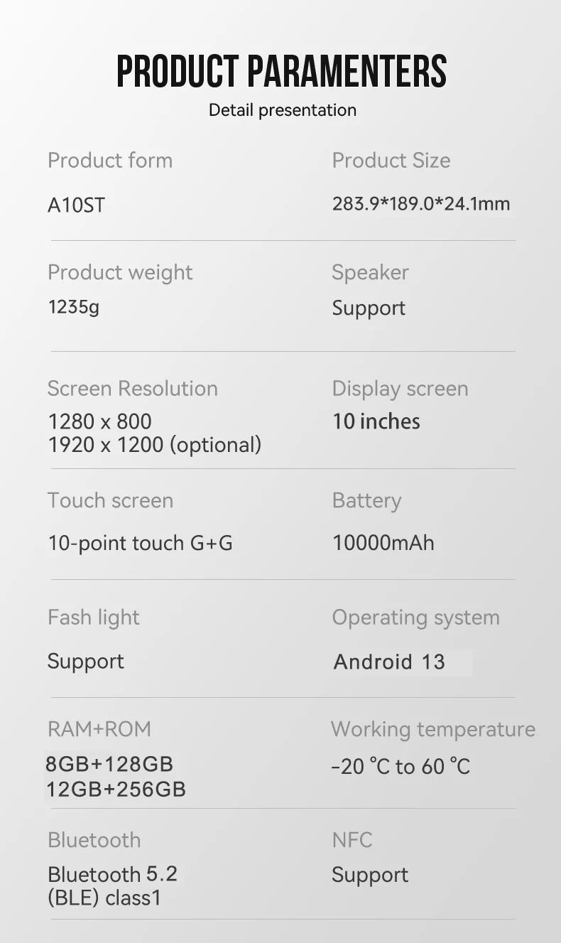 CENAVA A10ST 10.1inch Rugged Tablet MTK6771 Android10 4G NFC WiFi BT IP68 Industrial Custom ID/UHF/2D Scanner Explosion Proof