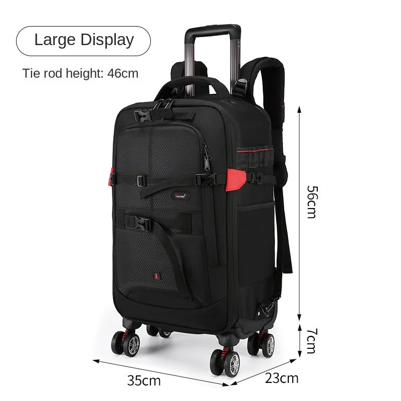 Multifunctional Rolling Camera Bag Double-shoulder Camera Bag Rolling Carry-on Suitcase Waterproof Video Camera Luggage