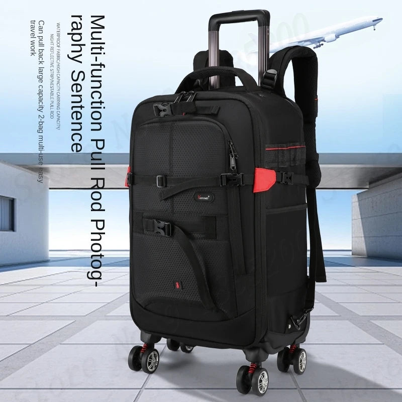 Multifunctional Rolling Camera Bag Double-shoulder Camera Bag Rolling Carry-on Suitcase Waterproof Video Camera Luggage