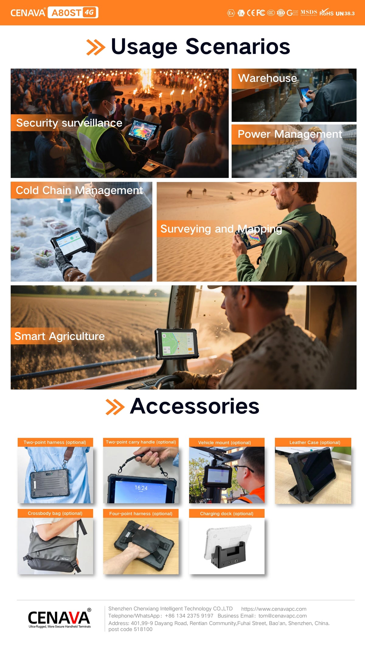 CENAVA A80ST 8inch Rugged Tablet MTK6771 Android10 10000mAh Battery IP68 Industrial Custom 5G/NFC/2D Scanner Explosion Proof