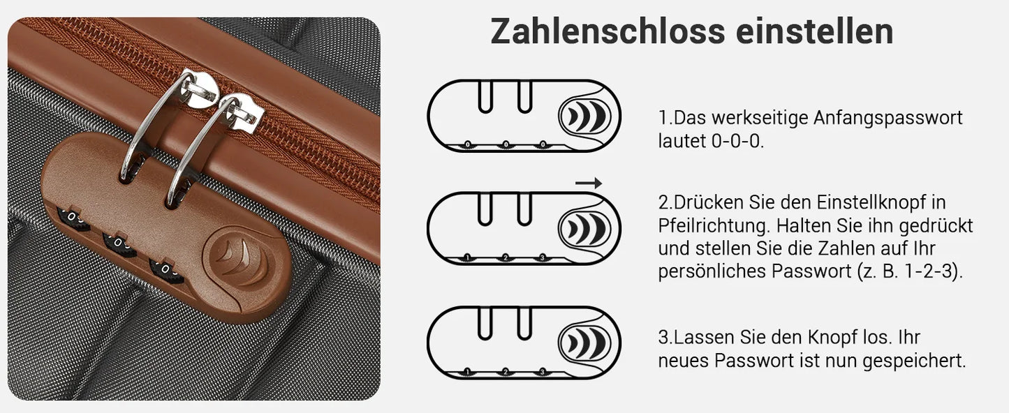 KONO Hard Shell Case (55/66/76 cm) PC suitcase Set with 360 ° Roll & Combination Lock