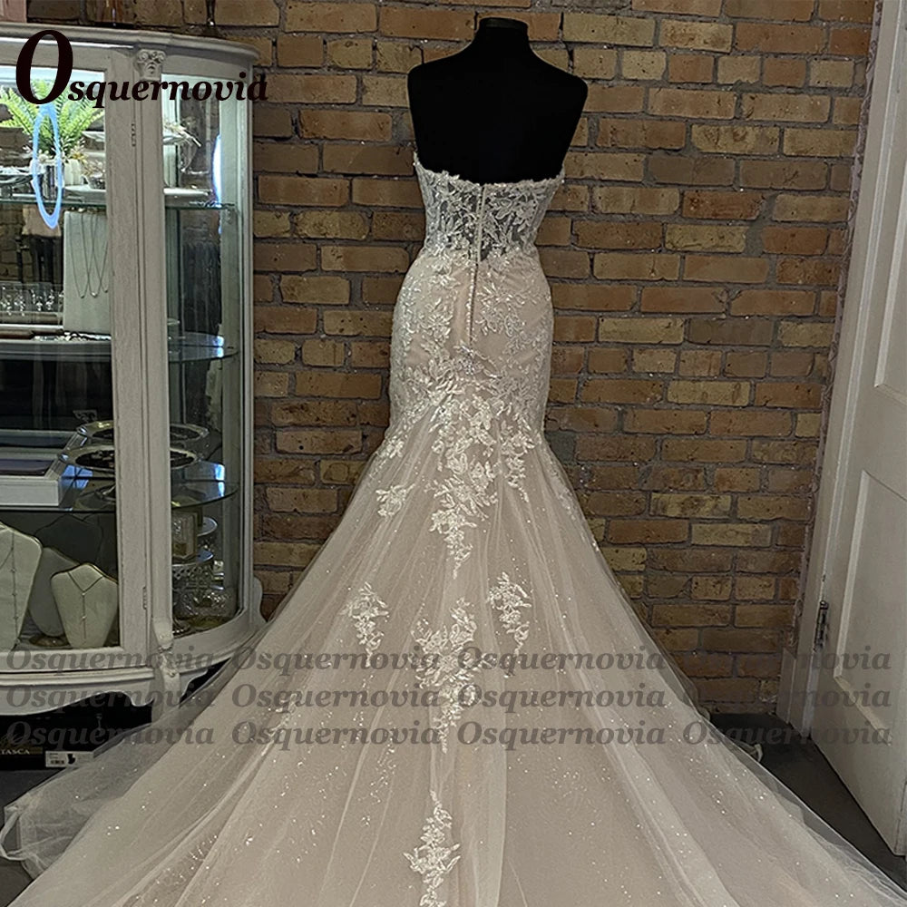 Osquernovia Fashion Mermaid Wedding Dress 2024 Sequins Appliques Sweetheart Backless Glitter Tulle Real Picture Robe De Mariée