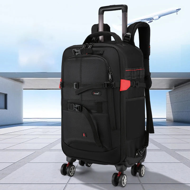 Multifunctional Rolling Camera Bag Double-shoulder Camera Bag Rolling Carry-on Suitcase Waterproof Video Camera Luggage