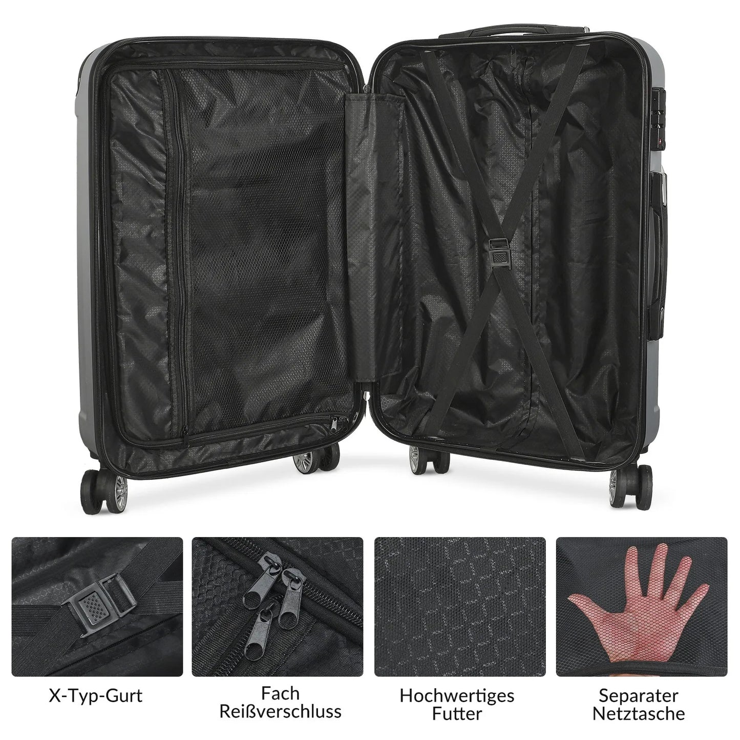 Urban Luxe 3-Piece ABS Material Outdoor Luggage suitcase Trolley Set Dark Grey