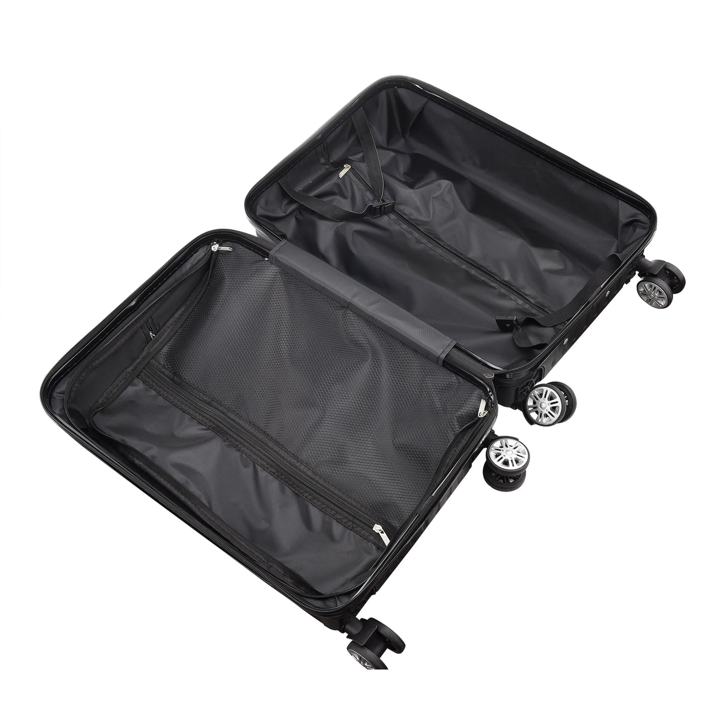Rosahqnda 3-Piece TSA Lock ABS Black suitcase Hardshell Trolley Case M/L/XL Set