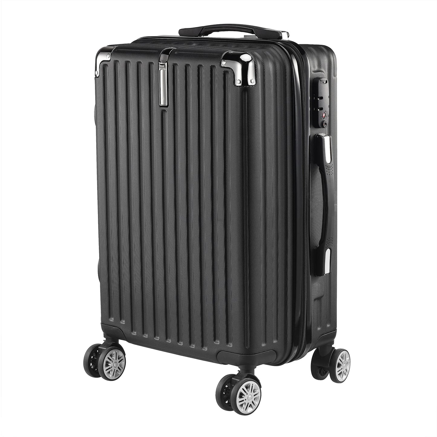 Rosahqnda 3-Piece TSA Lock ABS Black suitcase Hardshell Trolley Case M/L/XL Set