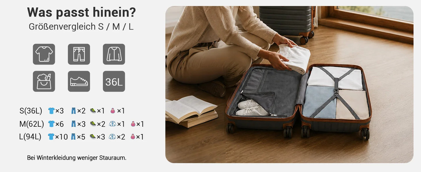 KONO Hard Shell Case (55/66/76 cm) PC suitcase Set with 360 ° Roll & Combination Lock