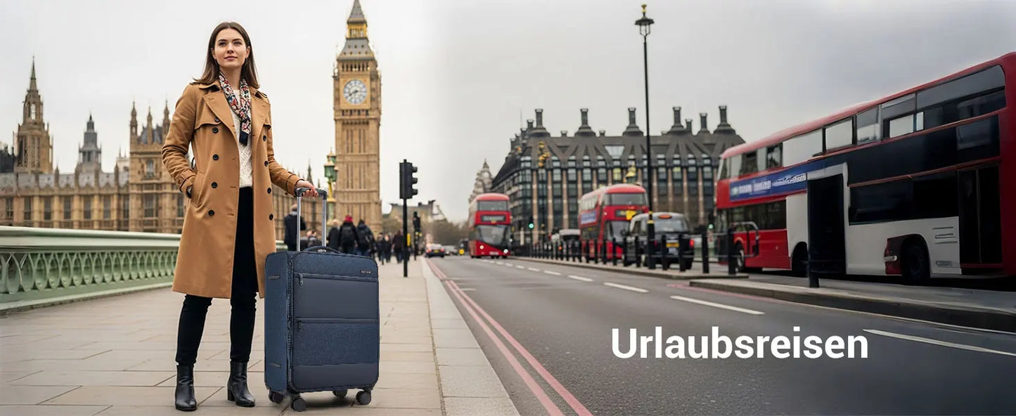 British Traveller Expandable Case, Ultra Light fabric, fabric suitcase with Volume Extension, TSA Lock (S/M/L)