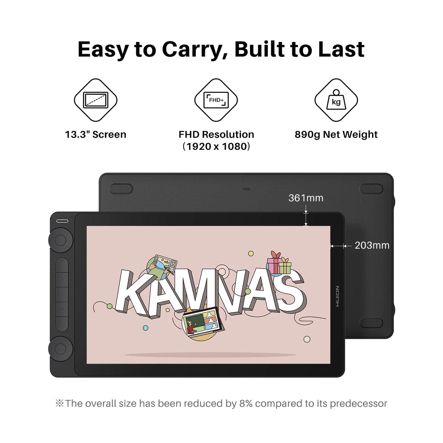 Huion Kamvas 13 (Gen 3) Graphics Tablet with Screen Pentech 4.0 16K Levels Pressure Pen Display Dual Dials 5 Press Keys