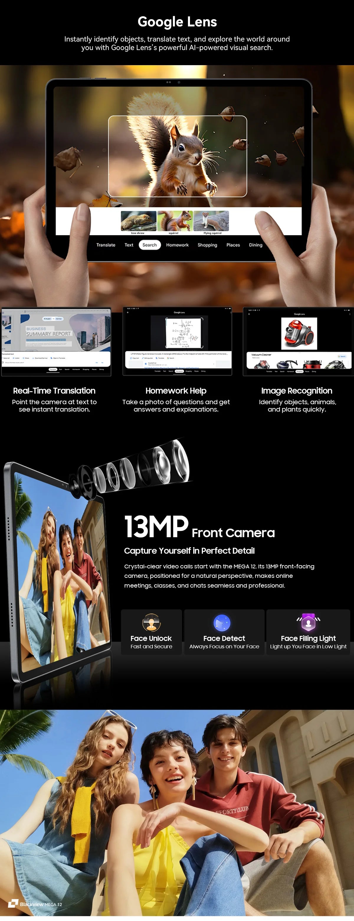 Blackview MEGA 12 Tablet Android 16 5G 12.2" 2.4K 120Hz Display Dimensity 7200 CPU IP69K Waterproof 50MP Cameras 10000mAh Pad PC