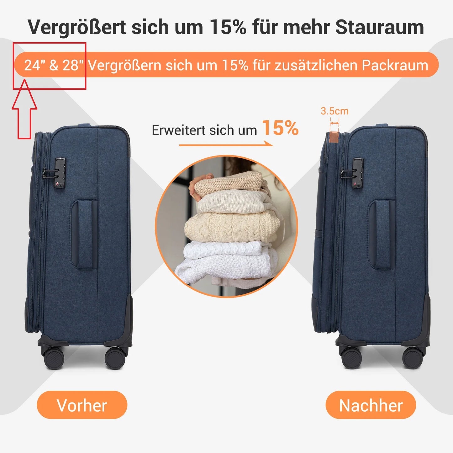 British Traveller Expandable Case, Ultra Light fabric, fabric suitcase with Volume Extension, TSA Lock (S/M/L)