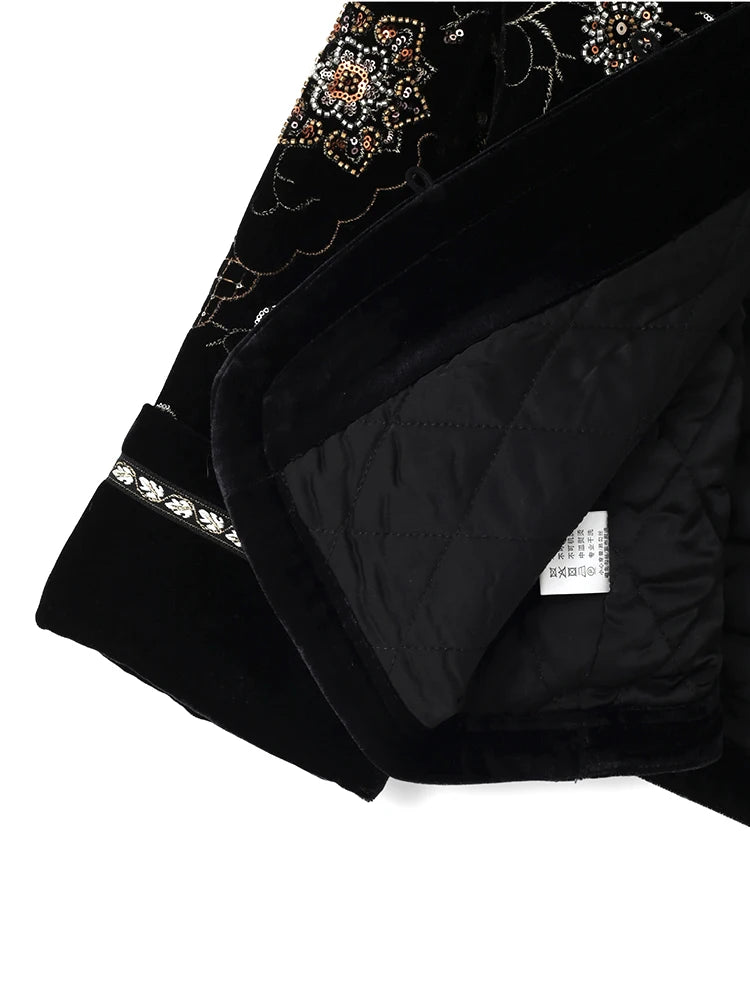 Women Vintage Velvet Jacket Embroidered Sequin Floral Coat Luxury Beaded Short Outerwear Elegant Evening Party Fashion