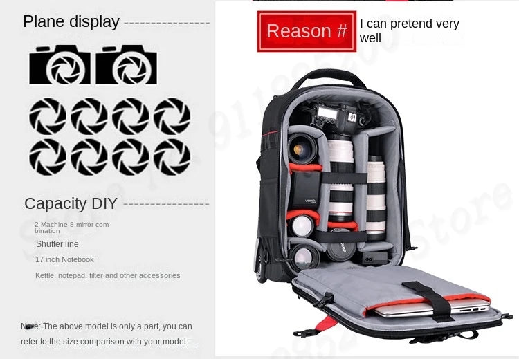 Multifunctional Rolling Camera Bag Double-shoulder Camera Bag Rolling Carry-on Suitcase Waterproof Video Camera Luggage