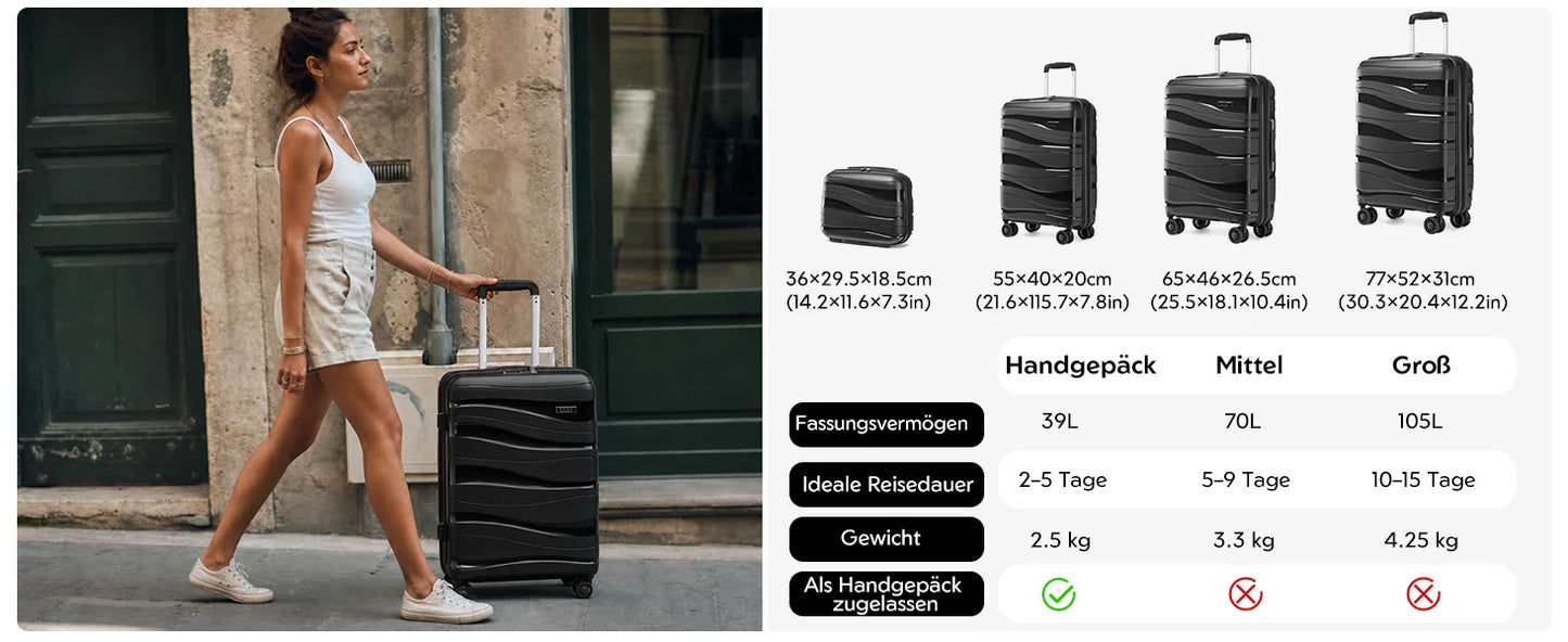 KONO Suitcase Lightweight Hard Case Trolley suitcase with TSA Lock Polypropylene (M/L/XL) (2/3/4 Pcs set)