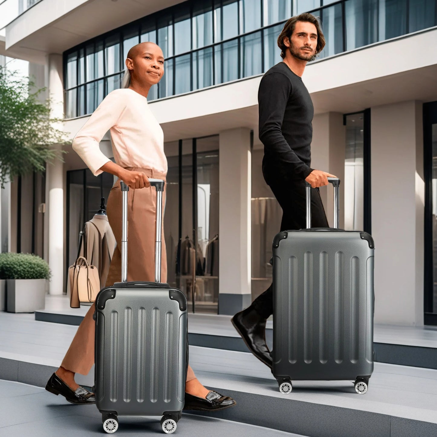 Urban Luxe 3-Piece ABS Material Outdoor Luggage suitcase Trolley Set Dark Grey