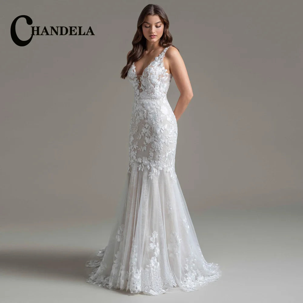 CHANDELA Lace Appliques Mini Corset Wedding Dress Cut-out Detachable Sleeves vestidos de noiva After Party A-line Customised