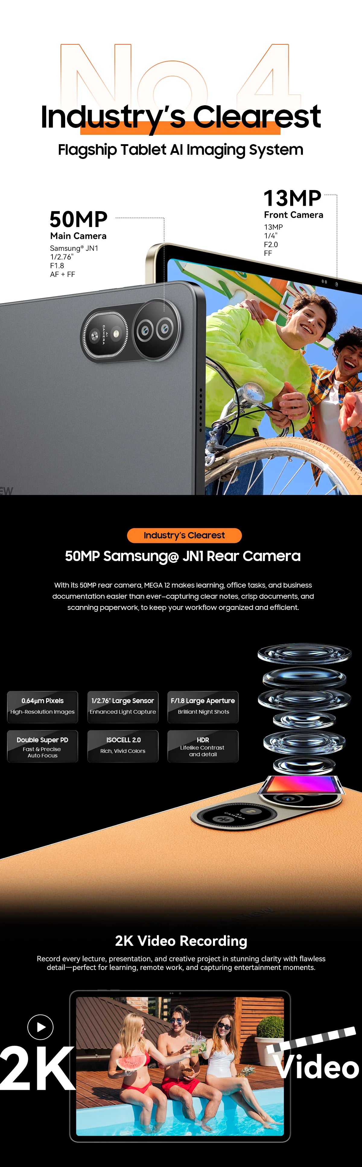 Blackview MEGA 12 Tablet Android 16 5G 12.2" 2.4K 120Hz Display Dimensity 7200 CPU IP69K Waterproof 50MP Cameras 10000mAh Pad PC