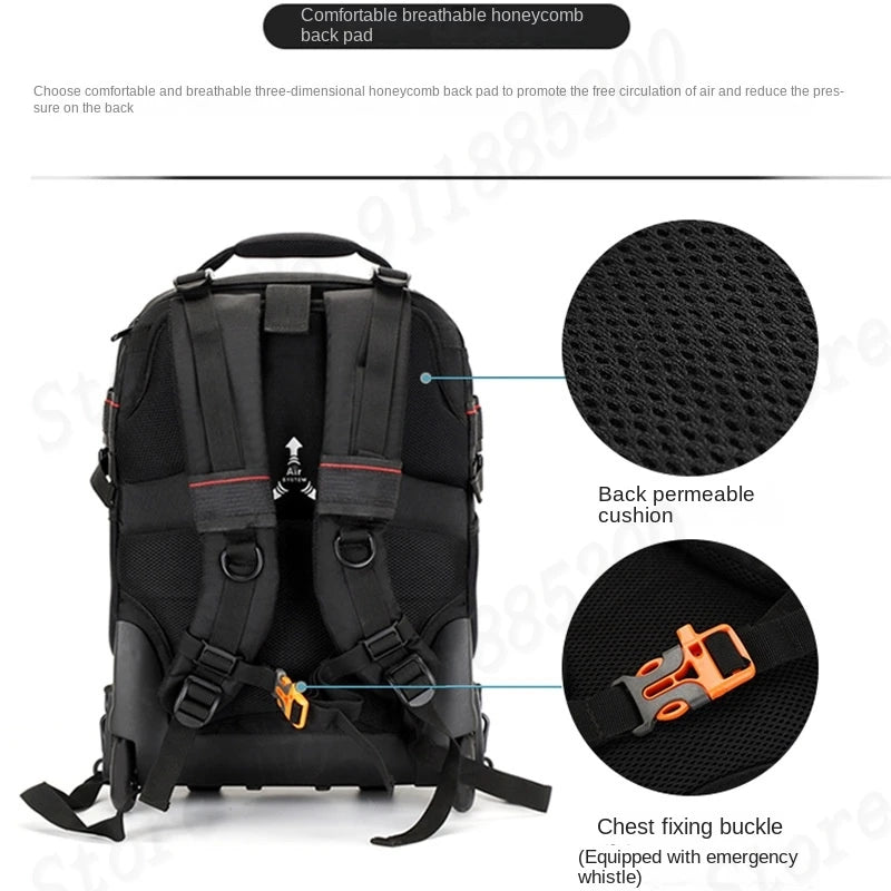 Multifunctional Rolling Camera Bag Double-shoulder Camera Bag Rolling Carry-on Suitcase Waterproof Video Camera Luggage