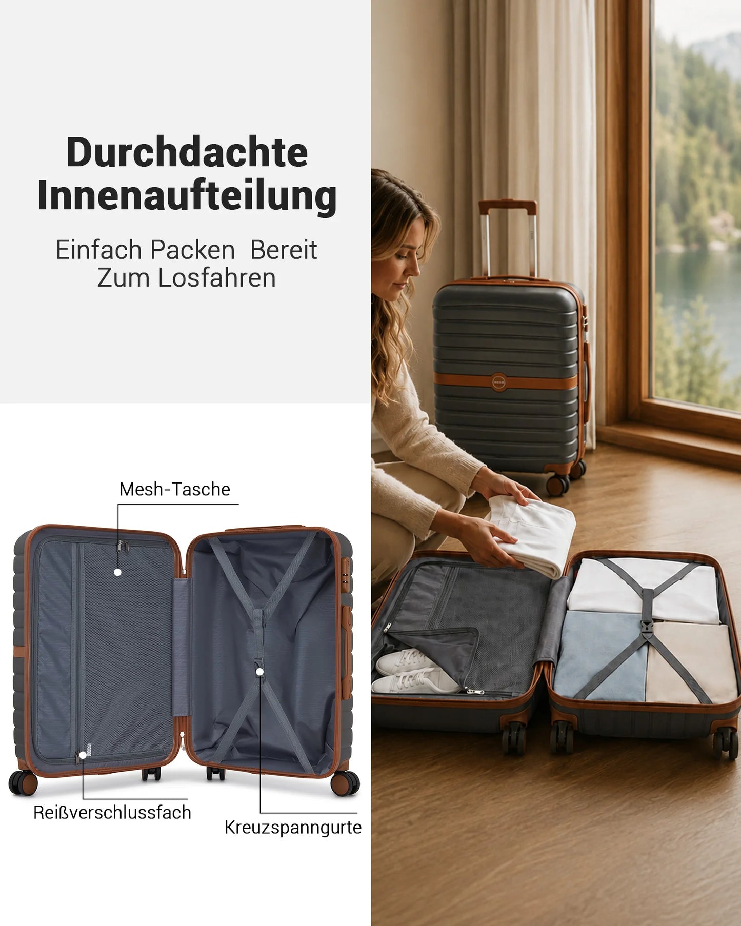 KONO Hard Shell Case (55/66/76 cm) PC suitcase Set with 360 ° Roll & Combination Lock