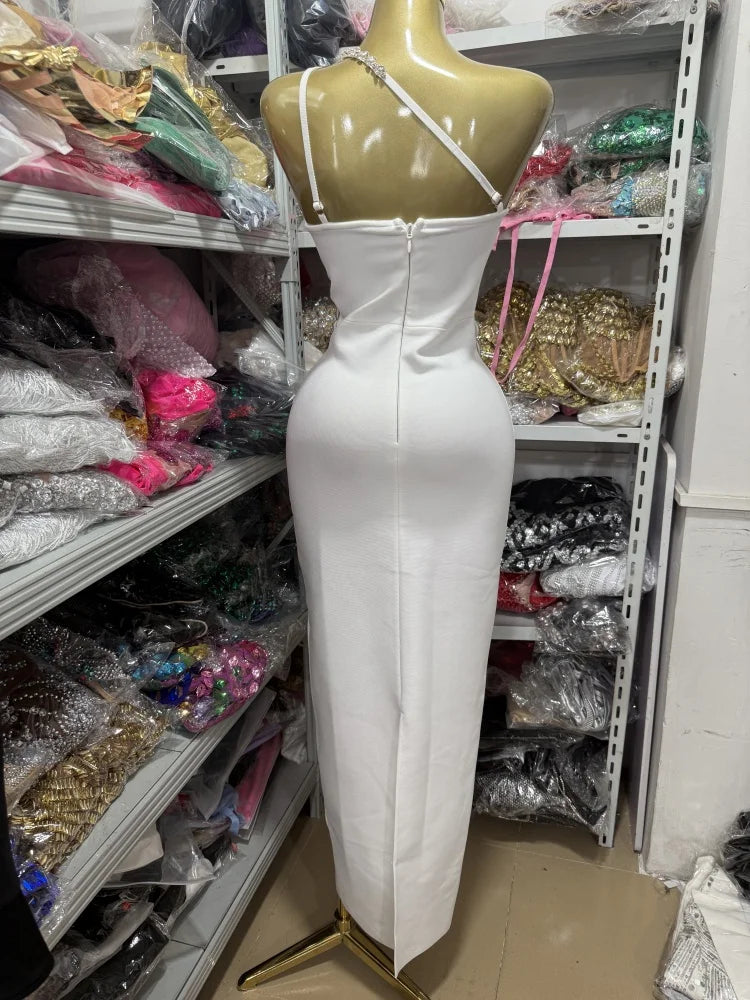 High-Quality Elegant White Off-Shoulder Beaded Hollow Long Wrap Dress Women's Party Gown Fashionable Trendy Bridal Dress
