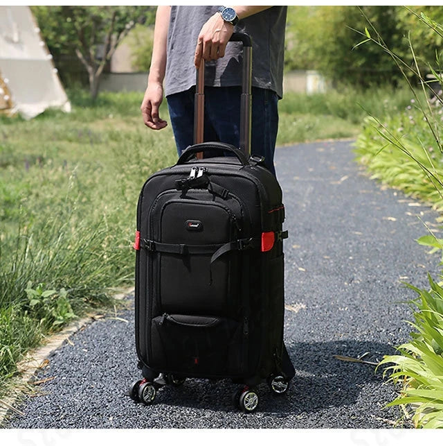 Multifunctional Rolling Camera Bag Double-shoulder Camera Bag Rolling Carry-on Suitcase Waterproof Video Camera Luggage