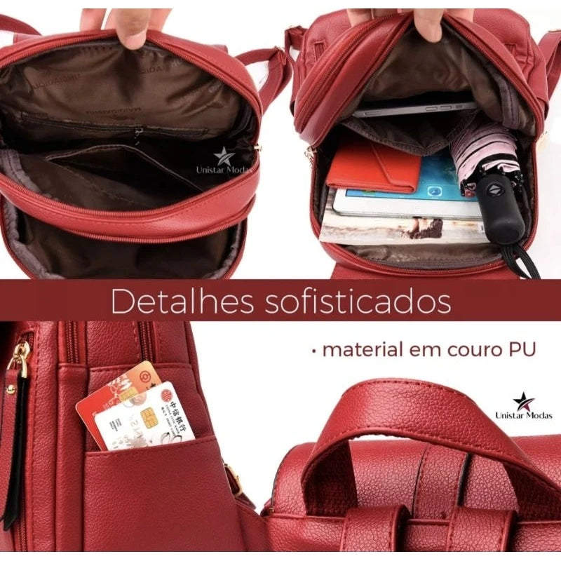 mochila De Costas Couro Social Feminina Elegante Reforçada Top canguru