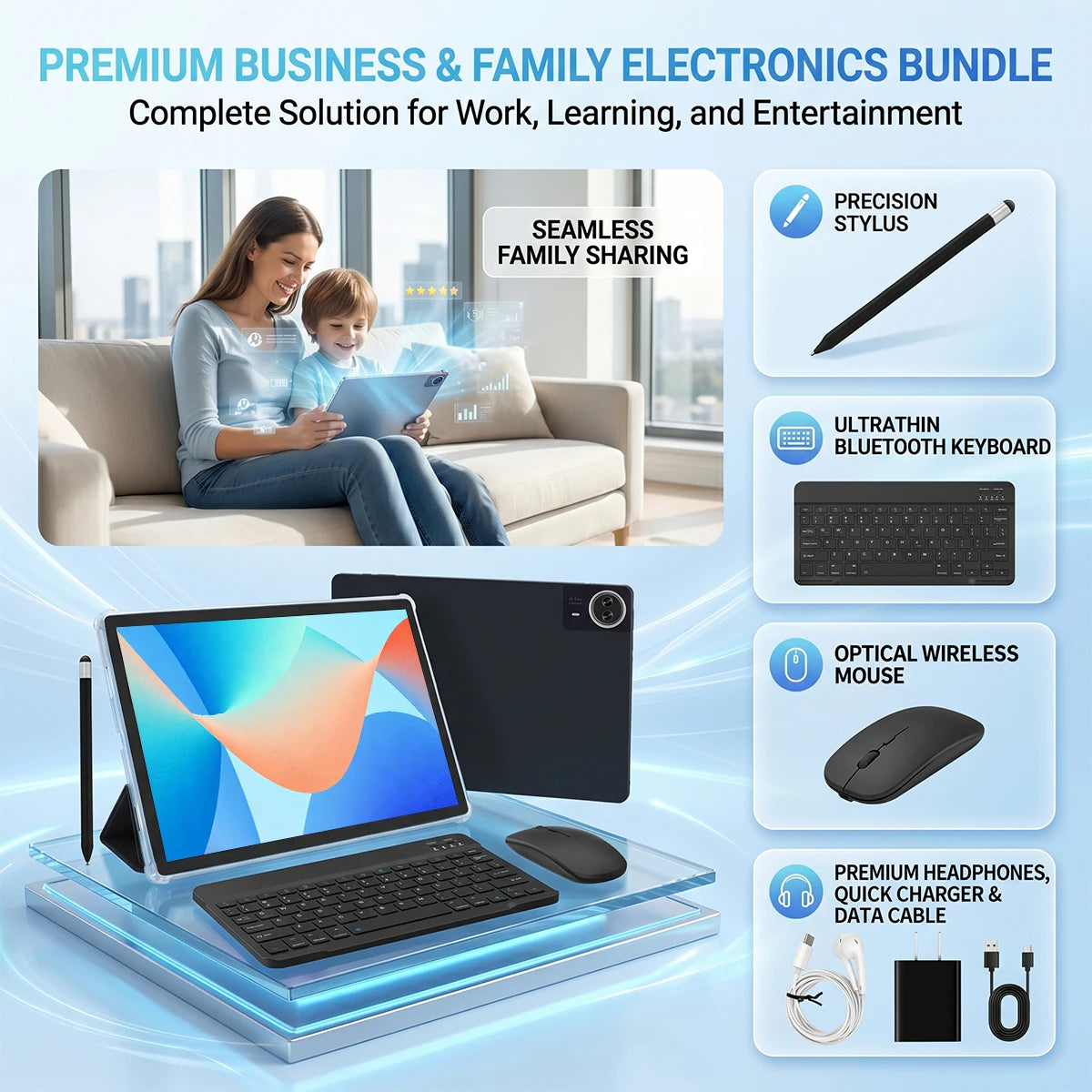 2026 new G140L 14.1 Inch Octa‑Core Android 15 Tablet 30(6+24)GB RAM 256GB ROM 1920*1200 HD Display 10000mAh Battery Widevine L1 With Keyboard Mouse Stylus Earbuds Protective Case PD30W Charger Full Bundle US Warehouse
