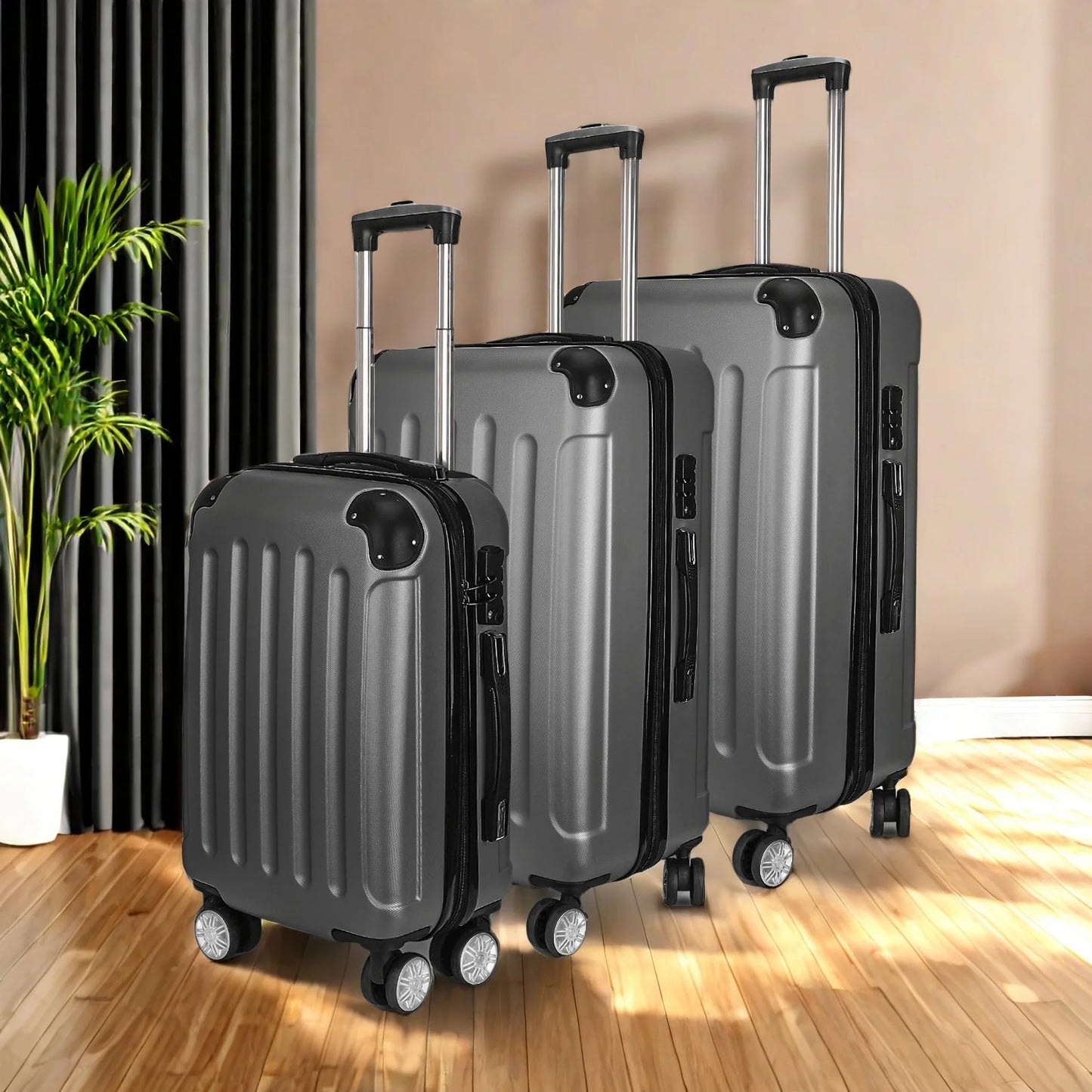Urban Luxe 3-Piece ABS Material Outdoor Luggage suitcase Trolley Set Dark Grey