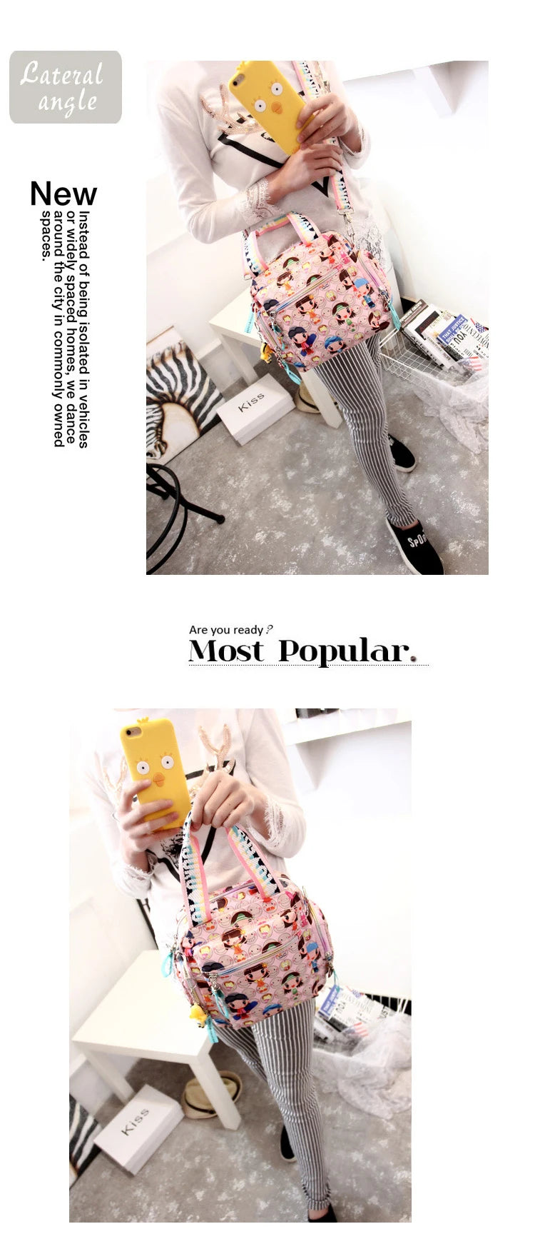Mother bag New+Harajuku Doll key chain waterproof nylon handbag ladies bag one shoulder cartoon cross-body bags Handbags