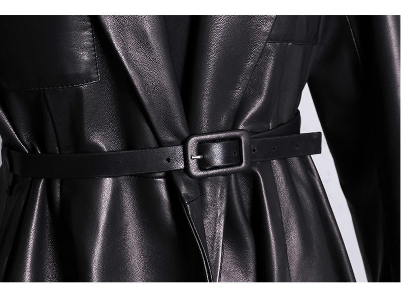 Nerazzurri High Quality Red Black Maxi Pu Leather Trench Coat for Women Extra Long Skirted Elegant Overcoat Fashion 5xl 6xl 7xl