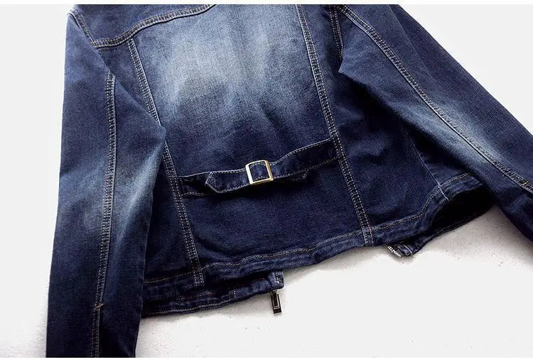 Short Zipper Stretch Denim Jacket Women Slim Vintage Spring Autumn Lady Long-sleeved Motorcycle Coat Casual Female Jean Outwear