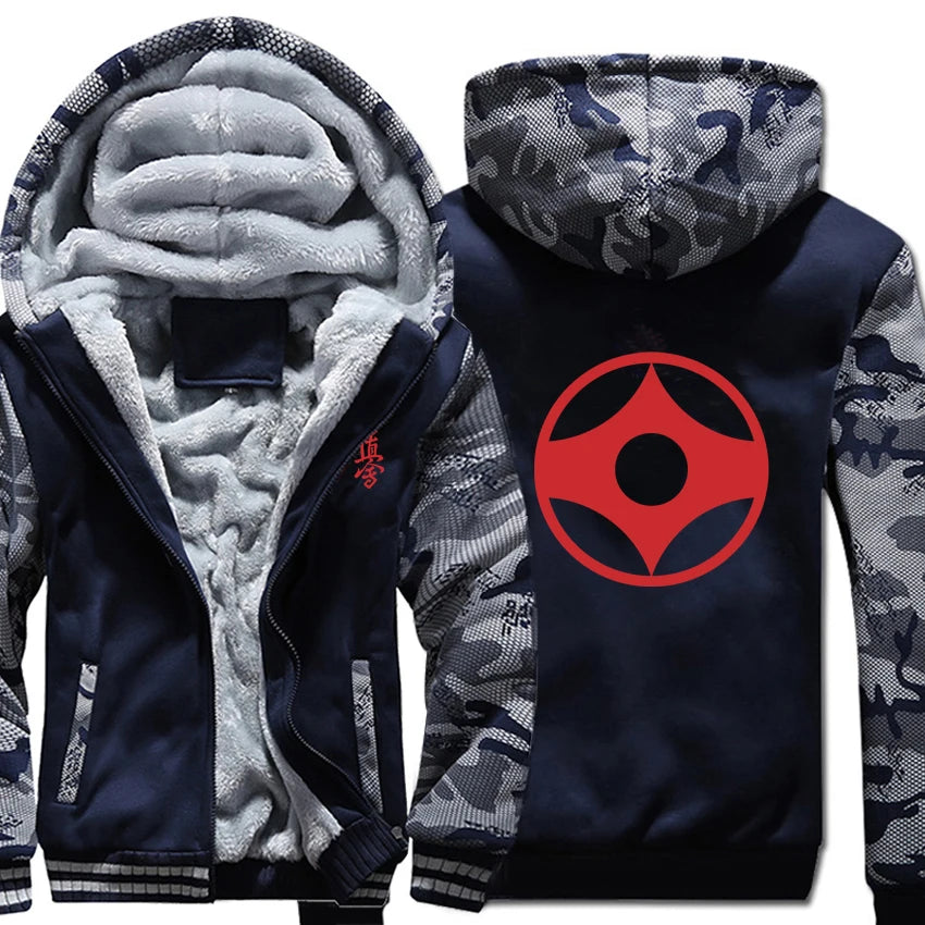 Kyokushin Karate Hoodies Winter Camouflage Sleeve Jacket Men Fleece Kyokushin Sweatshirts