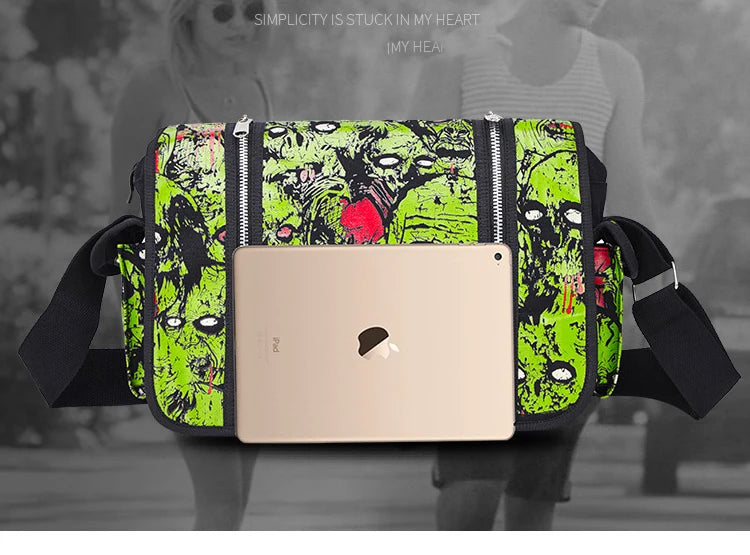 JIEROTYX Outdoors Travelling Bag Human Skeleton Head Noctilucent Women Canvas Single Shoulder Bag Women Package Oblique Satchel