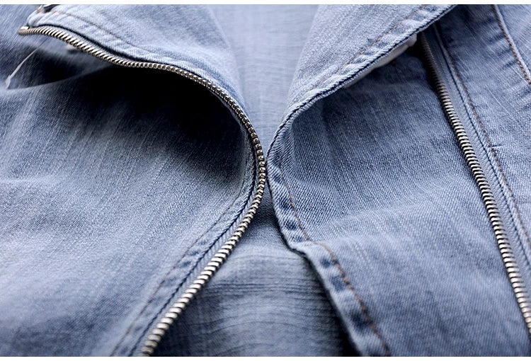 Short Zipper Stretch Denim Jacket Women Slim Vintage Spring Autumn Lady Long-sleeved Motorcycle Coat Casual Female Jean Outwear