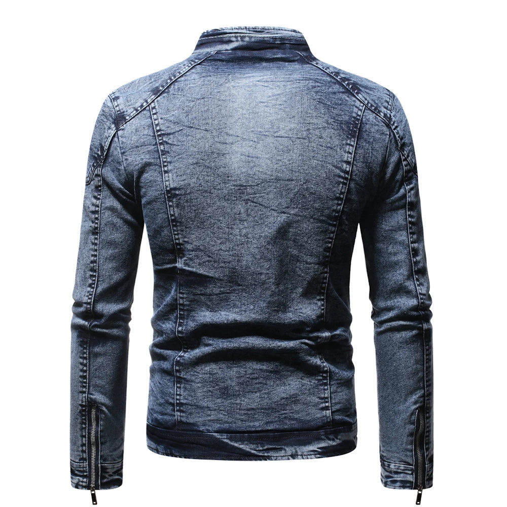 Fashion Spring Casual Jacket Mens Velvet Streetwear Denim Jacket  Stand Collar Jean Jackets Male Slim Fit Coat Outerwear