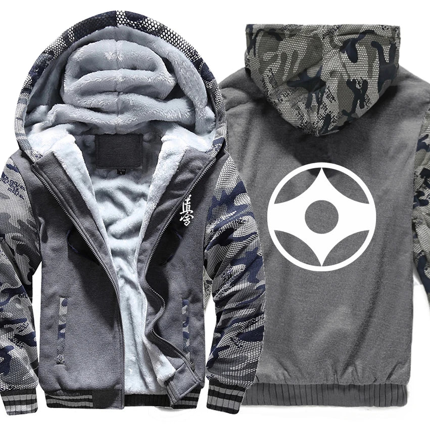 Kyokushin Karate Hoodies Winter Camouflage Sleeve Jacket Men Fleece Kyokushin Sweatshirts