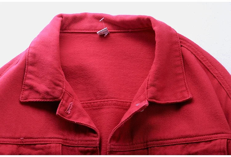 Solid Short Women's Denim Coat Spring Autumn Female Loose Jeans Jacket Purple Student Casual Outwear White Pink Yellow Red Black