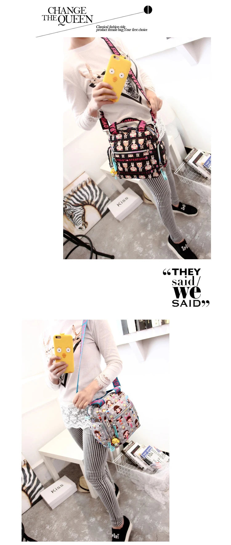 Mother bag New+Harajuku Doll key chain waterproof nylon handbag ladies bag one shoulder cartoon cross-body bags Handbags