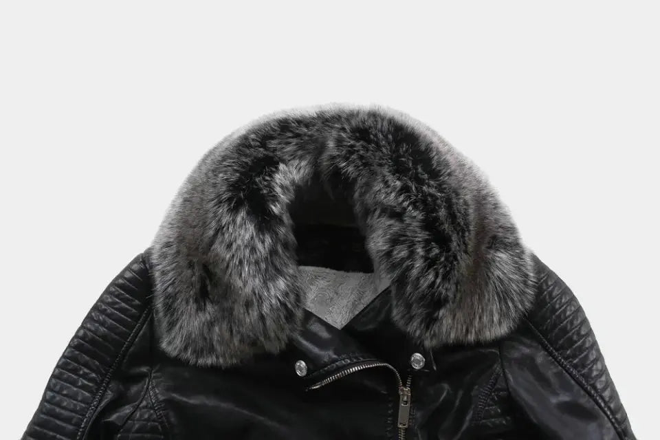 2026 Hot Fashion Women New Winter Warm Faux Leather Jackets with Fur Collar Belt Ladies Thick Black Moto & Biker Outerwear Coats